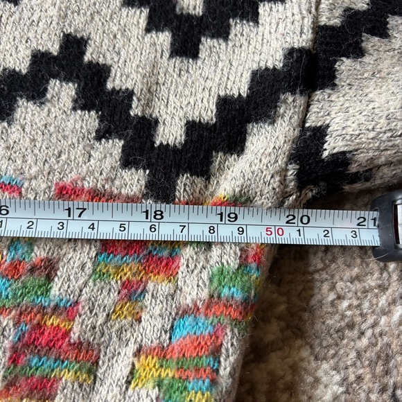 Dreamers Black and Cream Multicolor Chevron Cardigan with Floral Accents Size S - Picture 8 of 14